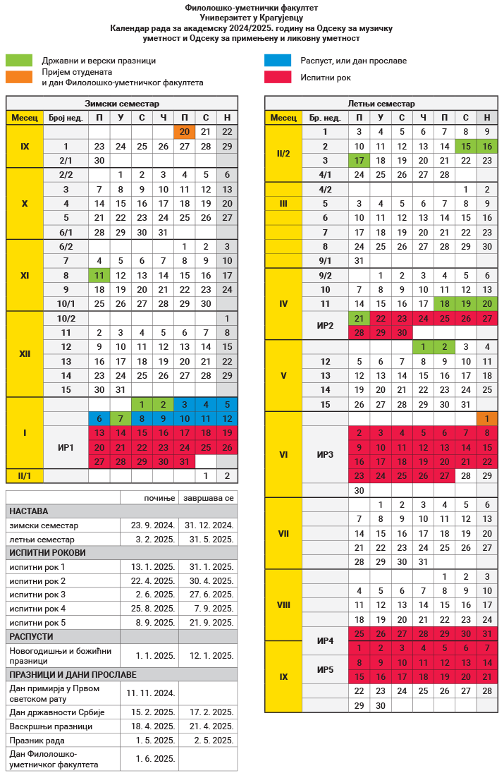 Kalendar rada muzika 2024/25